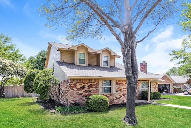 1 Roaring Creek Ct, Trophy Club, TX 76262 - view of front of property featuring a chimney, brick siding, fence, and a front yard