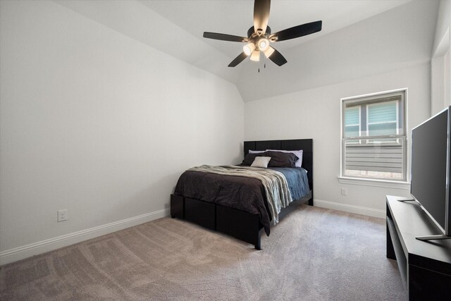 9300 Pecan Woods Trl, Argyle, TX 76226 - carpeted bedroom featuring baseboards, vaulted ceiling, and a ceiling fan