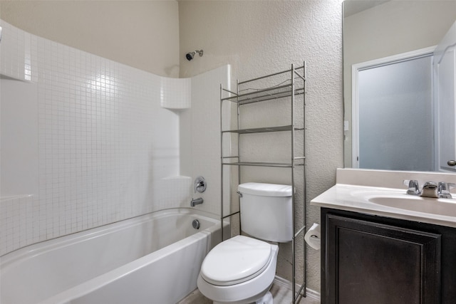 3412 San Lucas Ln, Denton, TX 76208 - full bath with toilet, vanity, tub / shower combination, and a textured wall