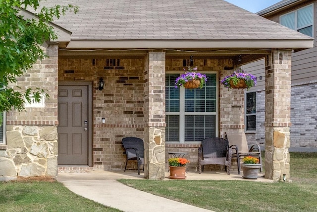 3412 San Lucas Ln, Denton, TX 76208 - entrance to property with stone siding and roof with shingles