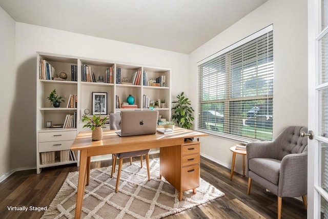 3412 San Lucas Ln, Denton, TX 76208 - office area featuring baseboards and dark wood finished floors