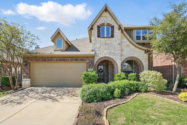 1308 Kittyhawk Dr, Little Elm, TX 75068 - view of front of home featuring stone siding, brick siding, a garage, and concrete driveway