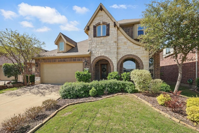 1308 Kittyhawk Dr, Little Elm, TX 75068 - french country inspired facade with stone siding, brick siding, and an attached garage