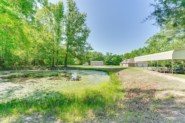 view of yard with a garage