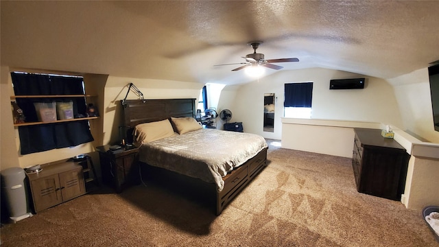7143 Pakuna Dr, Mabank, TX 75156 - bedroom with light colored carpet, vaulted ceiling, a textured ceiling, and a ceiling fan