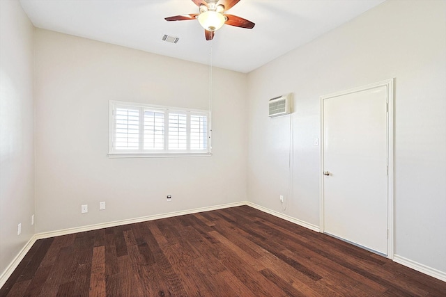 3027 Squireswood Dr, Carrollton, TX 75006 - empty room featuring a ceiling fan, dark wood-style flooring, and baseboards
