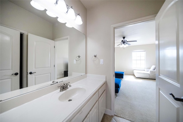 2905 White Dove Dr, Plano, TX 75093 - bathroom featuring vanity and a ceiling fan