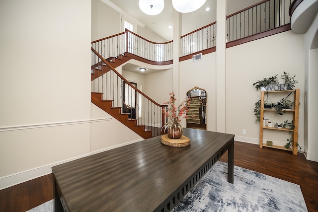 2905 White Dove Dr, Plano, TX 75093 - foyer featuring a towering ceiling, wood finished floors, and stairway