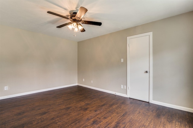 4430 Chapman St, The Colony, TX 75056 - unfurnished room with ceiling fan, baseboards, and dark wood-style flooring