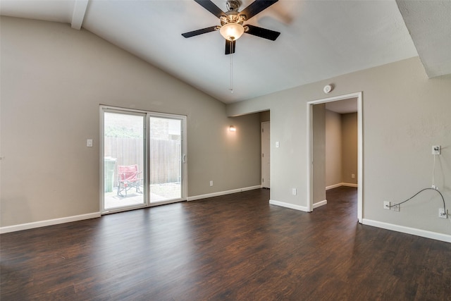 4430 Chapman St, The Colony, TX 75056 - spare room with lofted ceiling, a ceiling fan, baseboards, and dark wood-type flooring