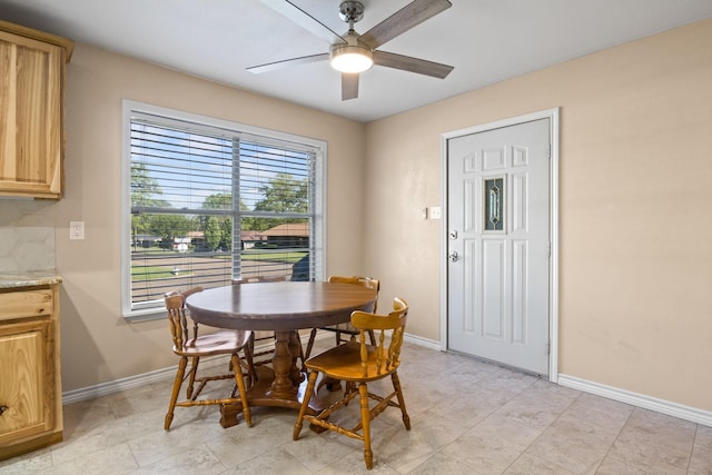 314 Cedar, Mount Pleasant, TX 75455 - dining room with a ceiling fan and baseboards