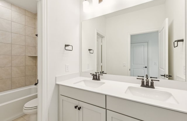 3470 Marginal Dr, Mckinney, TX 75071 - full bathroom with toilet, double vanity,  shower combination, and tile patterned flooring