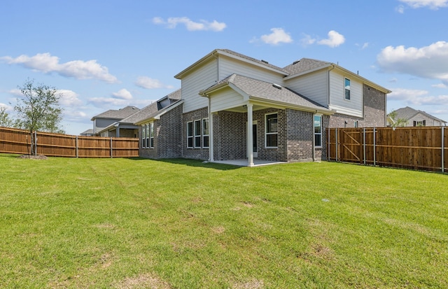 3470 Marginal Dr, Mckinney, TX 75071 - back of property featuring brick siding, a patio, and roof with shingles