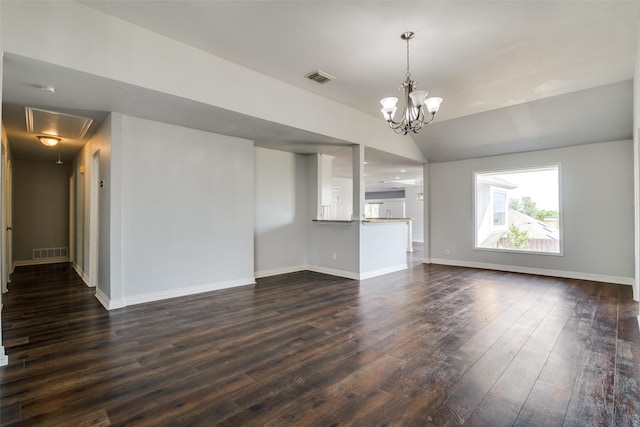 unfurnished living room with baseboards, dark wood finished floors, and visible vents