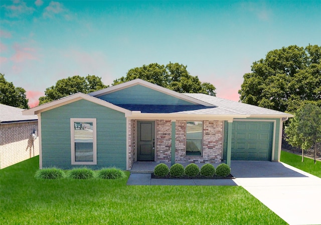 2408 Miller St, Denison, TX 75020 - view of front facade with driveway, a yard, a shingled roof, and a garage