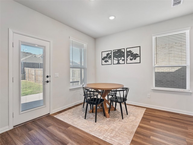 542 Freed Dr, Fate, TX 75087 - dining area featuring dark wood-style floors, baseboards, and recessed lighting
