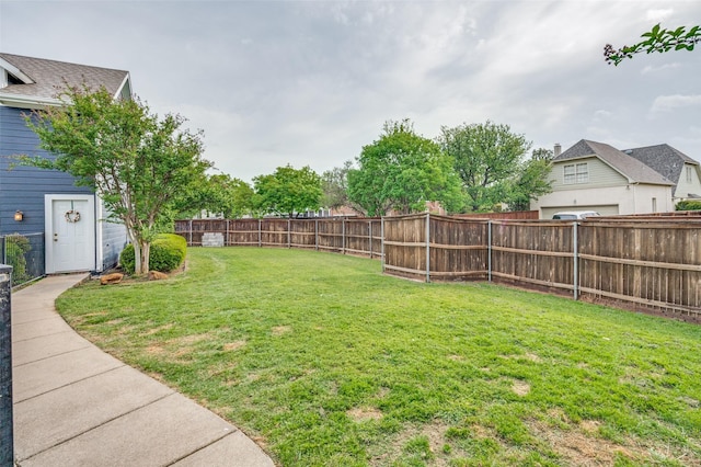 view of yard with a fenced backyard