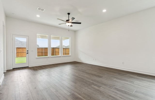 1624 Cottonwood Valley Dr, Celina, TX 75009 - unfurnished room with a ceiling fan, dark wood-style floors, baseboards, and recessed lighting