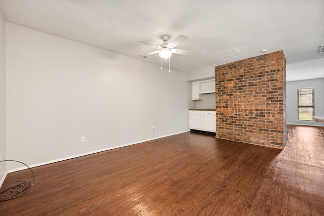 6606 Greenfield Dr, Arlington, TX 76016 - unfurnished living room featuring visible vents, a ceiling fan, baseboards, and dark wood-style flooring