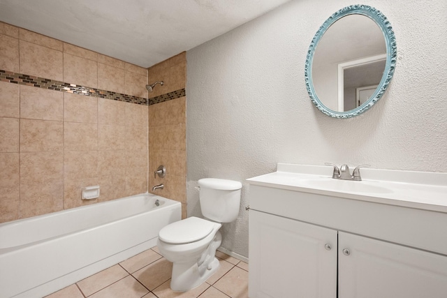 6606 Greenfield Dr, Arlington, TX 76016 - full bath featuring a textured wall, shower / bathtub combination, tile patterned flooring, and toilet