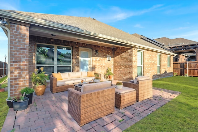 view of patio / terrace with outdoor lounge area and fence