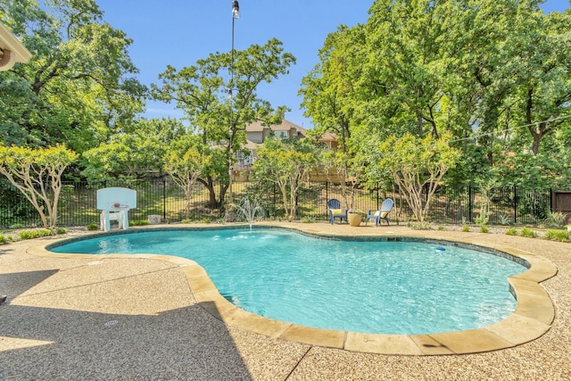 view of swimming pool featuring a fenced backyard, a patio, and a fenced in pool