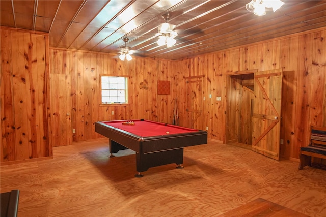 14615 County Road 2337, Tyler, TX 75707 - recreation room with ceiling fan, pool table, and wood walls