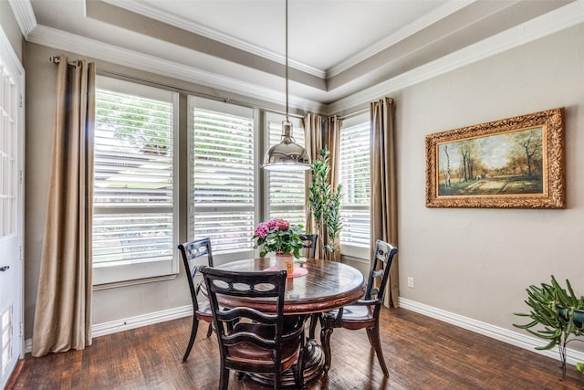 dining area featuring baseboards, a healthy amount of sunlight, and dark wood-style floors