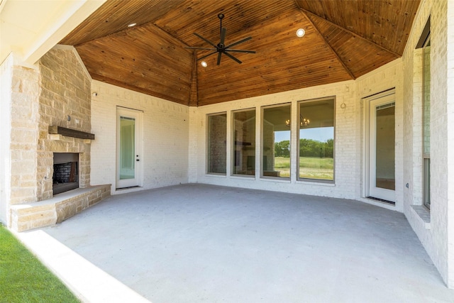 TBDLOT4 Durning Rd, Van Alstyne, TX 75495 - view of patio / terrace featuring ceiling fan and an outdoor stone fireplace