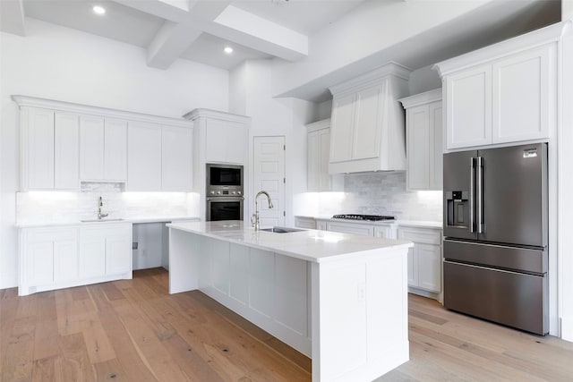TBDLOT4 Durning Rd, Van Alstyne, TX 75495 - kitchen featuring custom range hood, a sink, appliances with stainless steel finishes, and tasteful backsplash