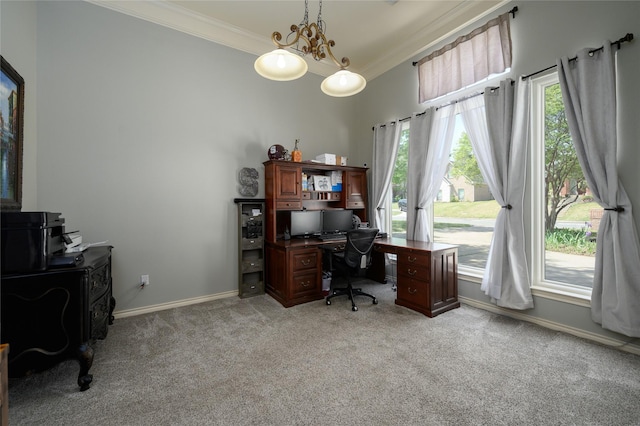 2101 Bois D Arc Dr, Sherman, TX 75092 - home office with crown molding, light colored carpet, and baseboards