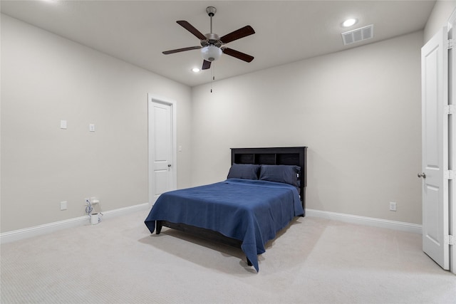 7305 Caladium Dr, Mckinney, TX 75070 - bedroom with light carpet, baseboards, recessed lighting, and ceiling fan