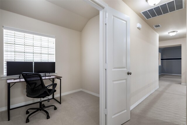 7305 Caladium Dr, Mckinney, TX 75070 - carpeted office featuring baseboards and vaulted ceiling