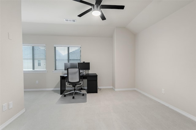 7305 Caladium Dr, Mckinney, TX 75070 - office space with carpet, a ceiling fan, baseboards, and lofted ceiling