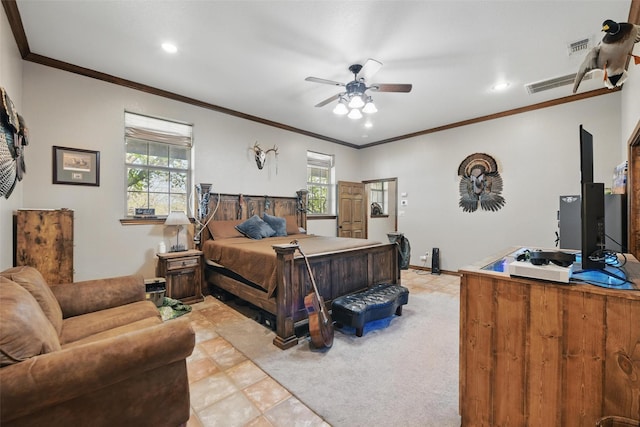 1350 Bennett Rd, Millsap, TX 76066 - bedroom featuring recessed lighting, visible vents, ornamental molding, and multiple windows