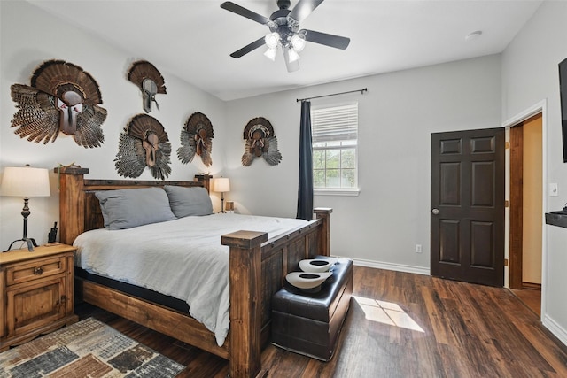 1350 Bennett Rd, Millsap, TX 76066 - bedroom with dark wood-type flooring, a ceiling fan, and baseboards