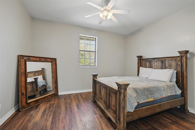 1350 Bennett Rd, Millsap, TX 76066 - bedroom featuring dark wood-type flooring, a ceiling fan, and baseboards