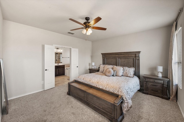 14116 Rabbit Brush Ln, Fort Worth, TX 76052 - bedroom featuring light carpet, a ceiling fan, visible vents, and baseboards