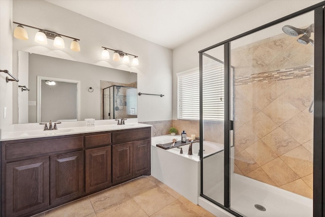 14116 Rabbit Brush Ln, Fort Worth, TX 76052 - bathroom featuring a bath, a shower stall, double vanity, and a sink