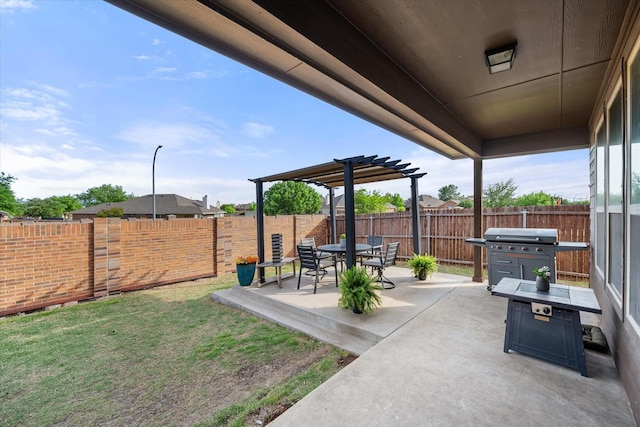 14116 Rabbit Brush Ln, Fort Worth, TX 76052 - view of patio featuring a pergola, a fenced backyard, and area for grilling