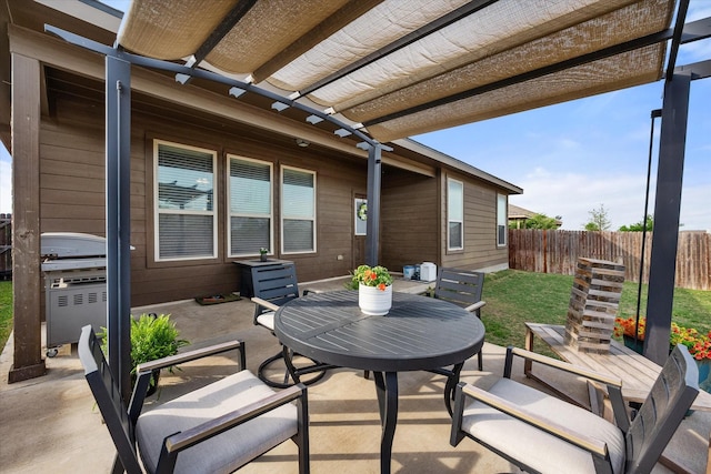 14116 Rabbit Brush Ln, Fort Worth, TX 76052 - view of patio / terrace with a grill, fence, outdoor dining space, and a pergola