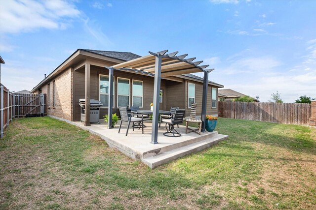 14116 Rabbit Brush Ln, Fort Worth, TX 76052 - rear view of property featuring a pergola, a yard, a fenced backyard, and a patio