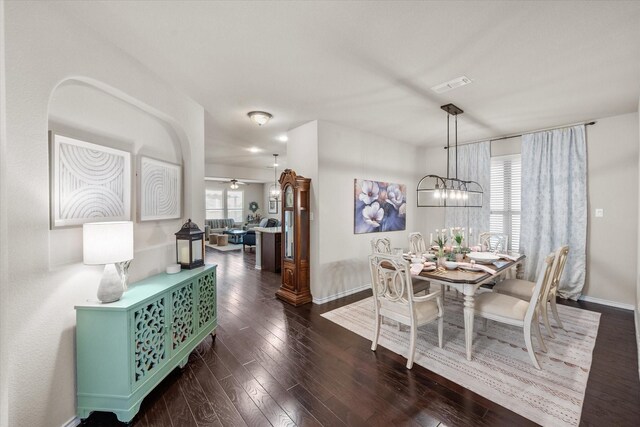 14116 Rabbit Brush Ln, Fort Worth, TX 76052 - dining room featuring baseboards, visible vents, a chandelier, and dark wood finished floors