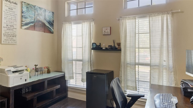 office space featuring dark wood-type flooring