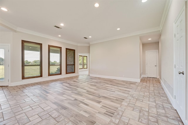 1281 Vz County Road 2120, Canton, TX 75103 - empty room with recessed lighting, stone tile floors, visible vents, and crown molding