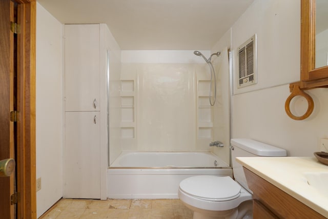 full bathroom with tile patterned flooring, shower / bathtub combination, toilet, and vanity