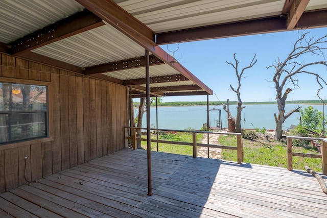 wooden terrace with a water view
