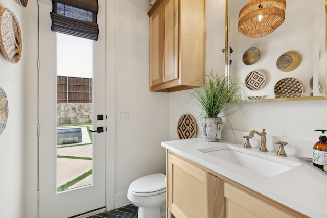 1501 Latigo Ct, Prosper, TX 75078 - half bathroom featuring toilet and vanity