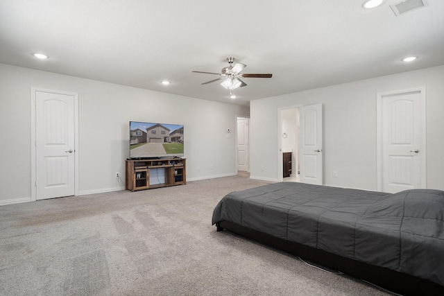4652 Raleigh Dalton Rd, Dallas, TX 75227 - carpeted bedroom featuring baseboards, a ceiling fan, visible vents, and recessed lighting