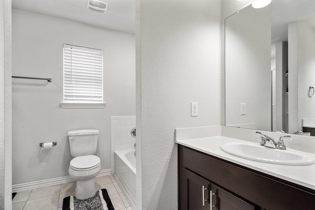 4652 Raleigh Dalton Rd, Dallas, TX 75227 - bathroom with vanity, a tub, toilet, tile patterned flooring, and visible vents